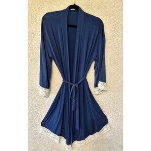 Hello‎ Miz Blue Floral Lace Stretch Robe Size Large